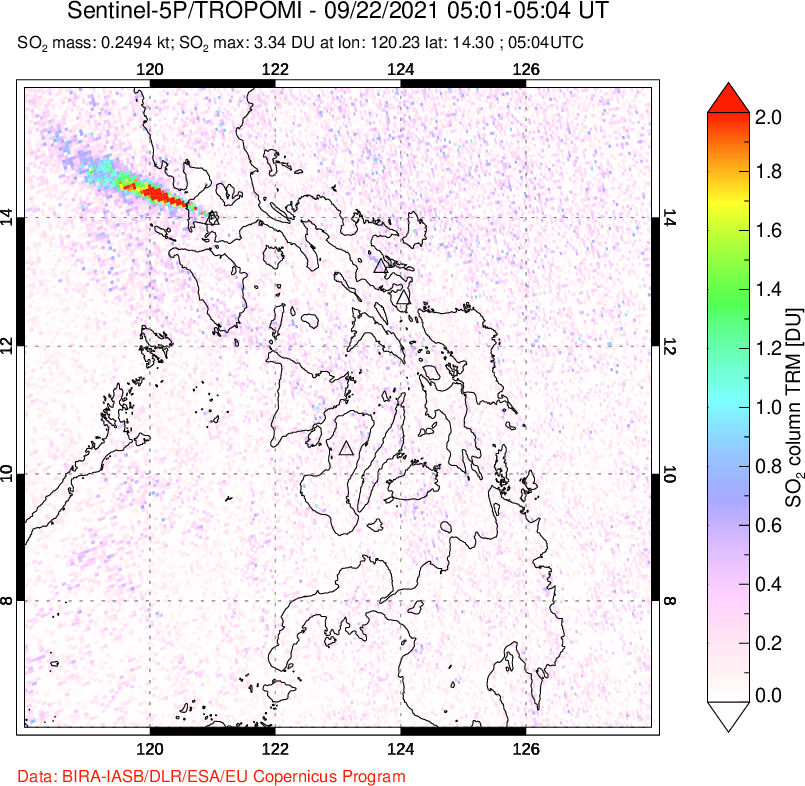 A sulfur dioxide image over Philippines on Sep 22, 2021.
