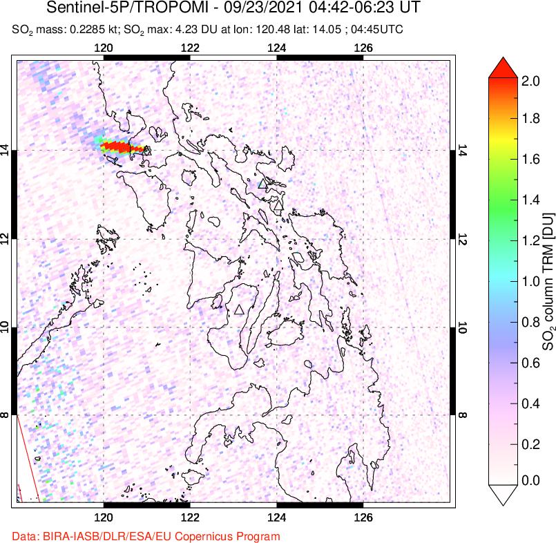 A sulfur dioxide image over Philippines on Sep 23, 2021.