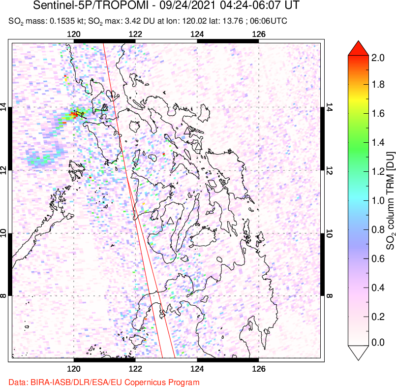 A sulfur dioxide image over Philippines on Sep 24, 2021.
