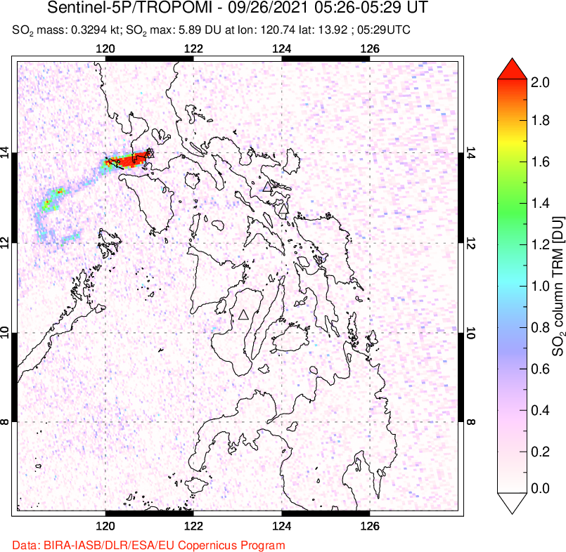 A sulfur dioxide image over Philippines on Sep 26, 2021.