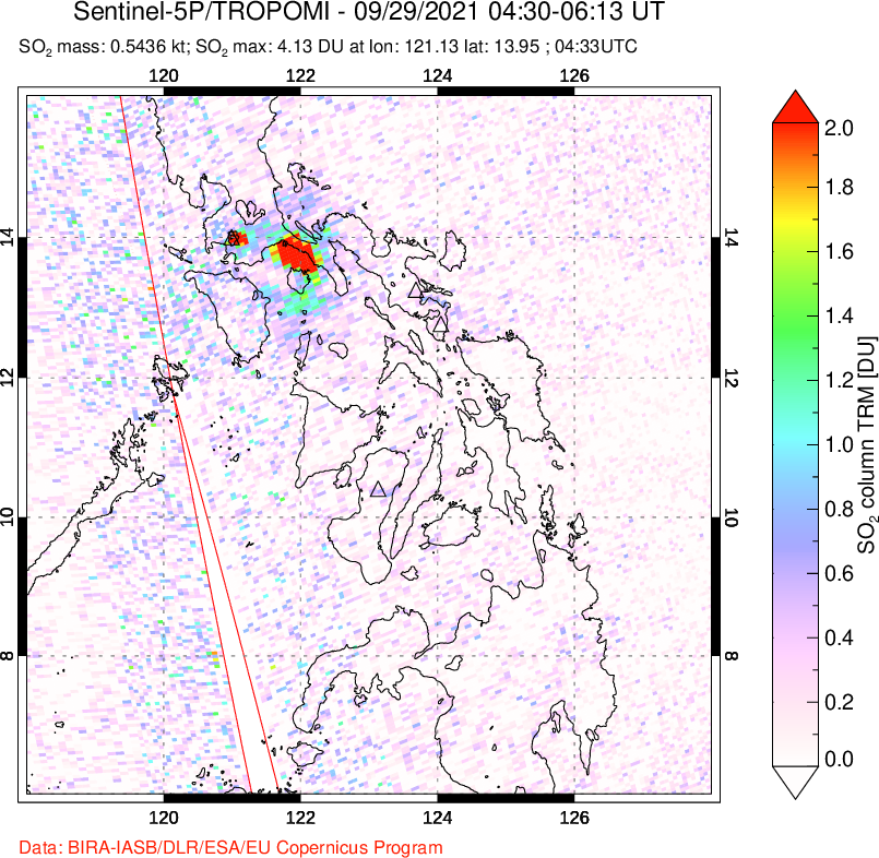 A sulfur dioxide image over Philippines on Sep 29, 2021.