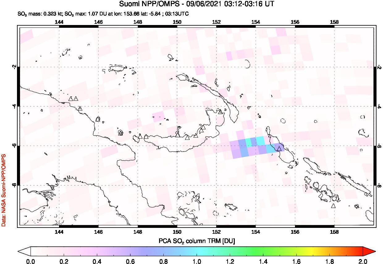 A sulfur dioxide image over Papua, New Guinea on Sep 06, 2021.