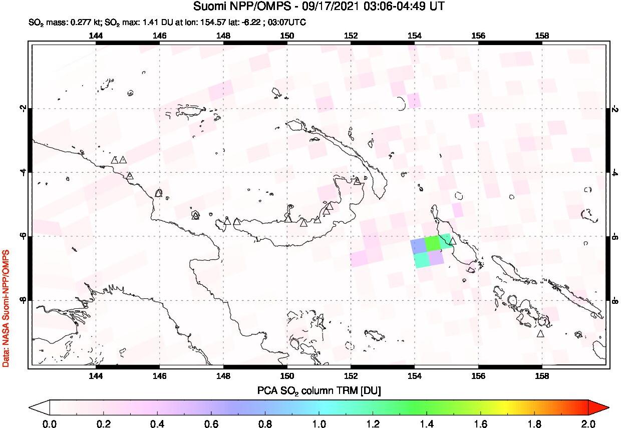 A sulfur dioxide image over Papua, New Guinea on Sep 17, 2021.