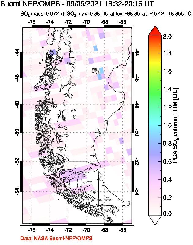 A sulfur dioxide image over Southern Chile on Sep 05, 2021.