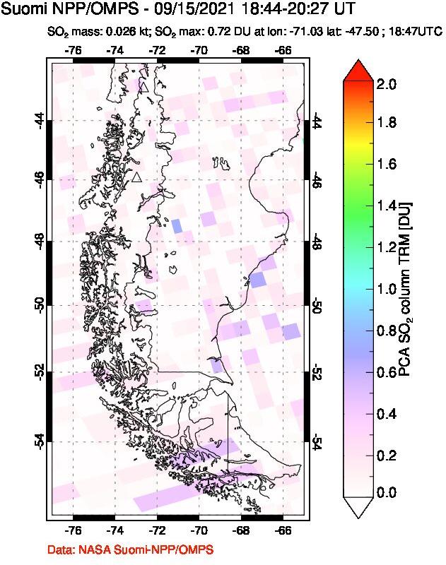 A sulfur dioxide image over Southern Chile on Sep 15, 2021.