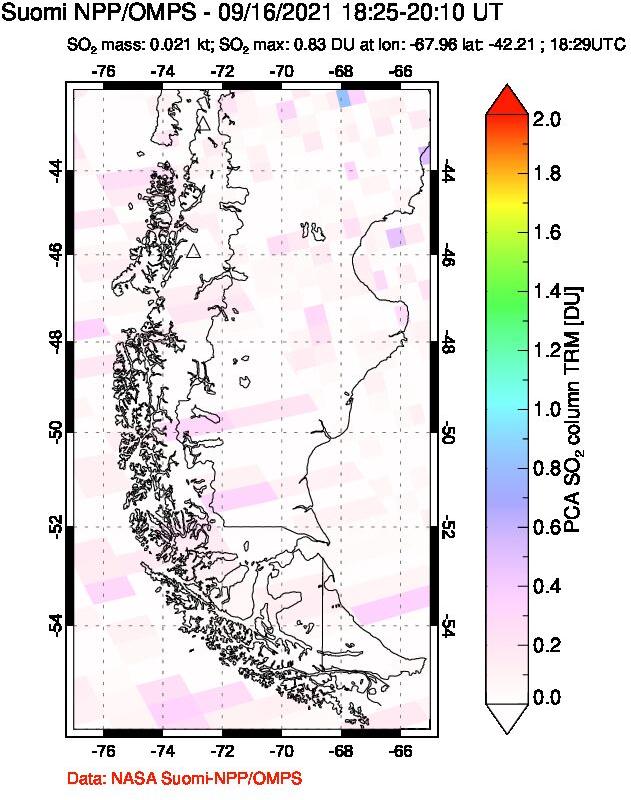 A sulfur dioxide image over Southern Chile on Sep 16, 2021.