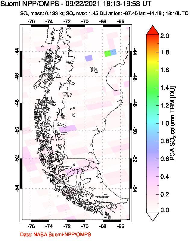 A sulfur dioxide image over Southern Chile on Sep 22, 2021.