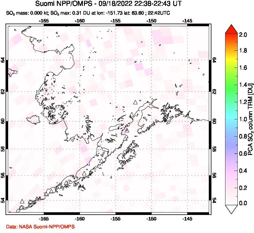 A sulfur dioxide image over Alaska, USA on Sep 18, 2022.