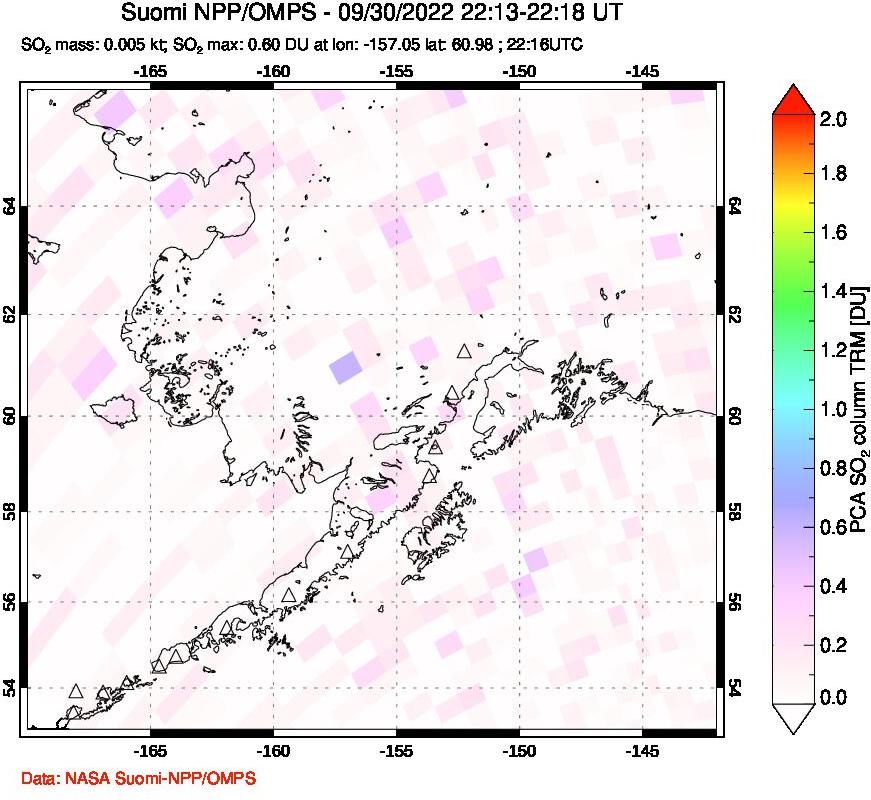 A sulfur dioxide image over Alaska, USA on Sep 30, 2022.