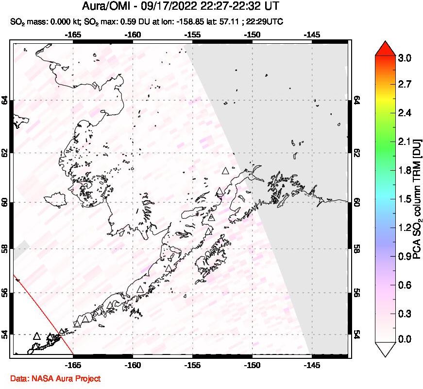 A sulfur dioxide image over Alaska, USA on Sep 17, 2022.