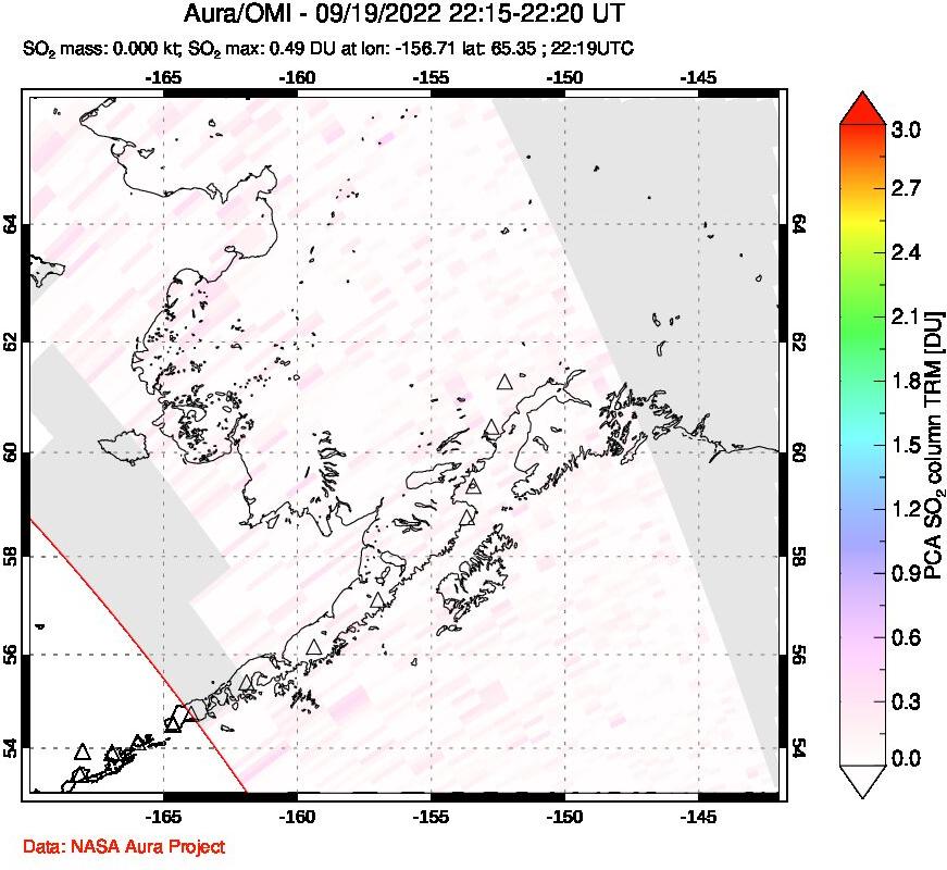 A sulfur dioxide image over Alaska, USA on Sep 19, 2022.