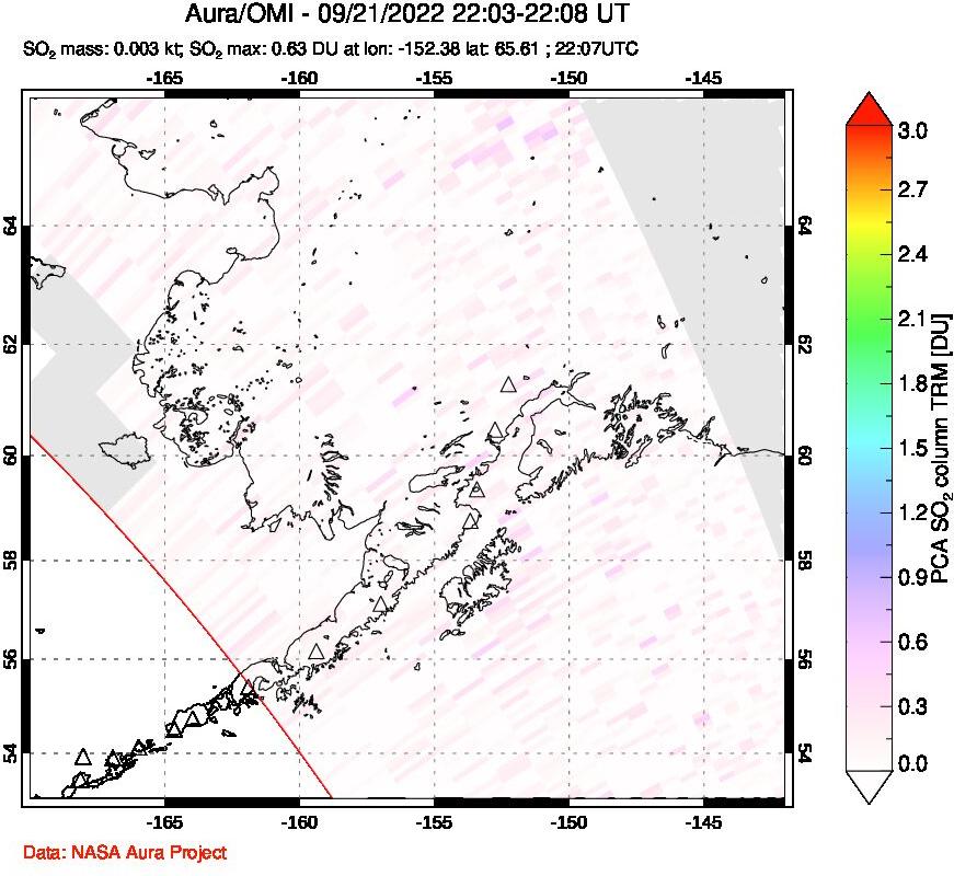 A sulfur dioxide image over Alaska, USA on Sep 21, 2022.