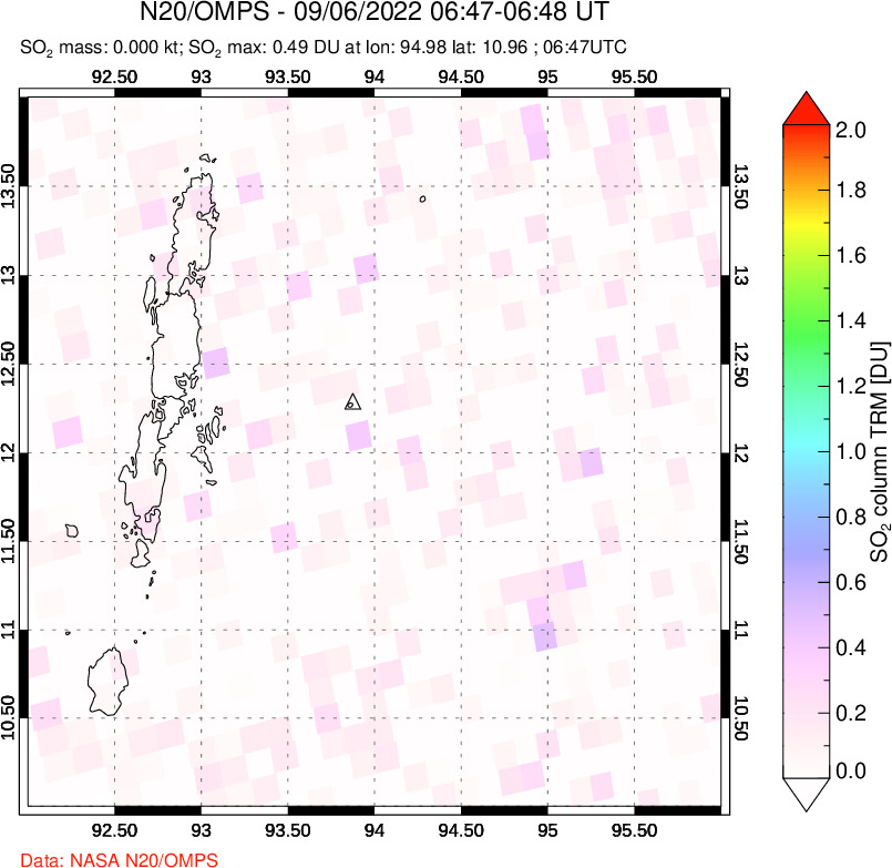 A sulfur dioxide image over Andaman Islands, Indian Ocean on Sep 06, 2022.