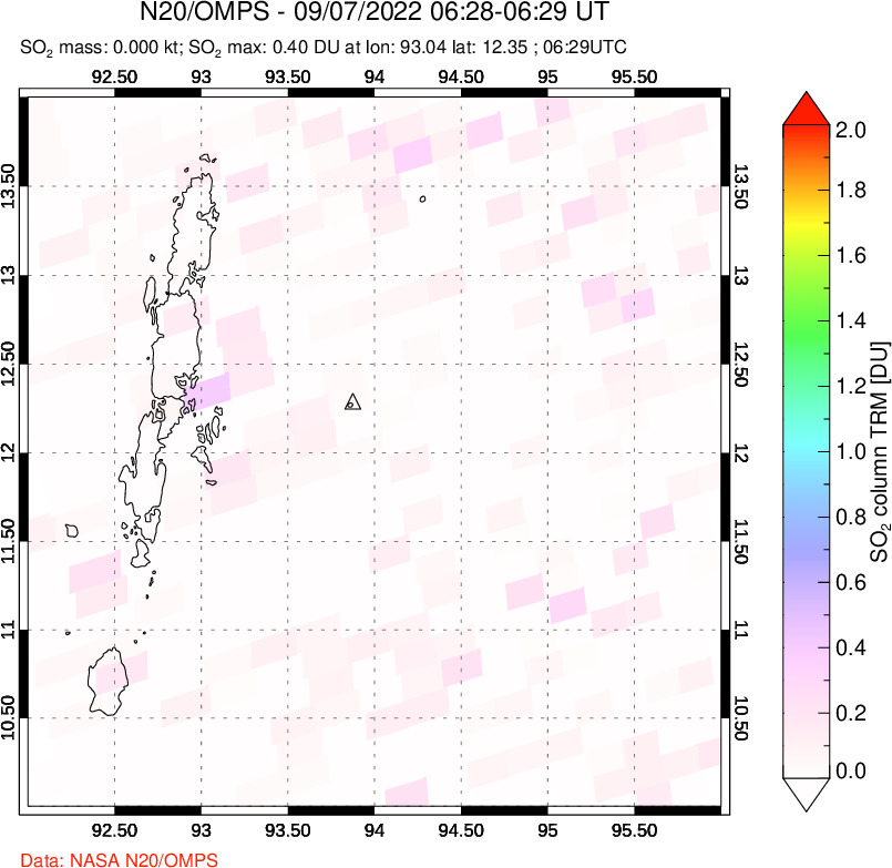 A sulfur dioxide image over Andaman Islands, Indian Ocean on Sep 07, 2022.