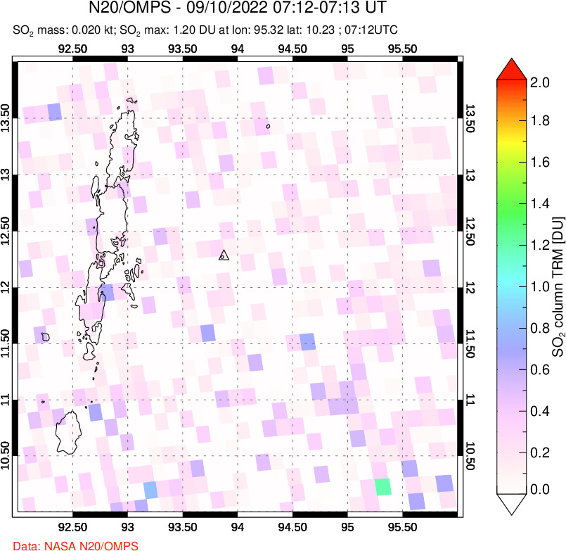 A sulfur dioxide image over Andaman Islands, Indian Ocean on Sep 10, 2022.