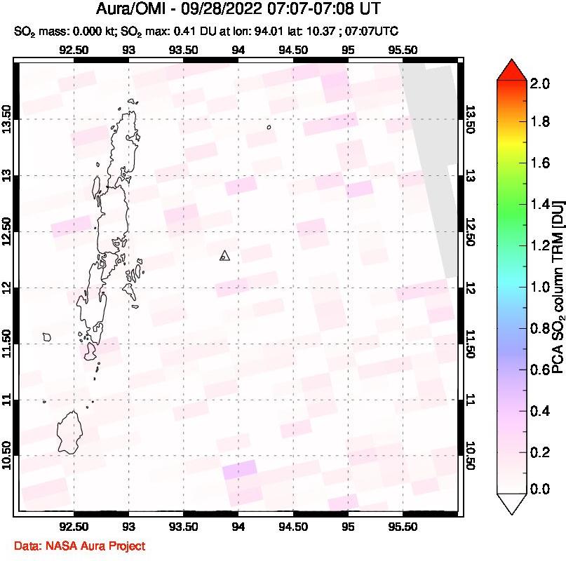 A sulfur dioxide image over Andaman Islands, Indian Ocean on Sep 28, 2022.