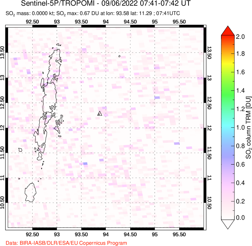 A sulfur dioxide image over Andaman Islands, Indian Ocean on Sep 06, 2022.