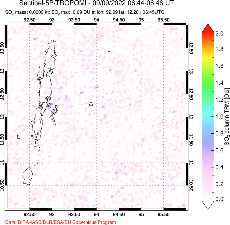 A sulfur dioxide image over Andaman Islands, Indian Ocean on Sep 09, 2022.