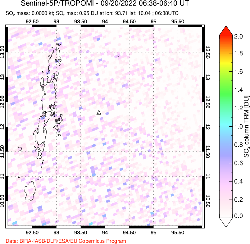 A sulfur dioxide image over Andaman Islands, Indian Ocean on Sep 20, 2022.