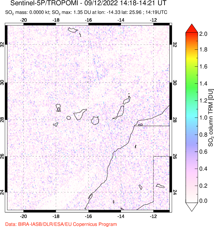 A sulfur dioxide image over Canary Islands on Sep 12, 2022.