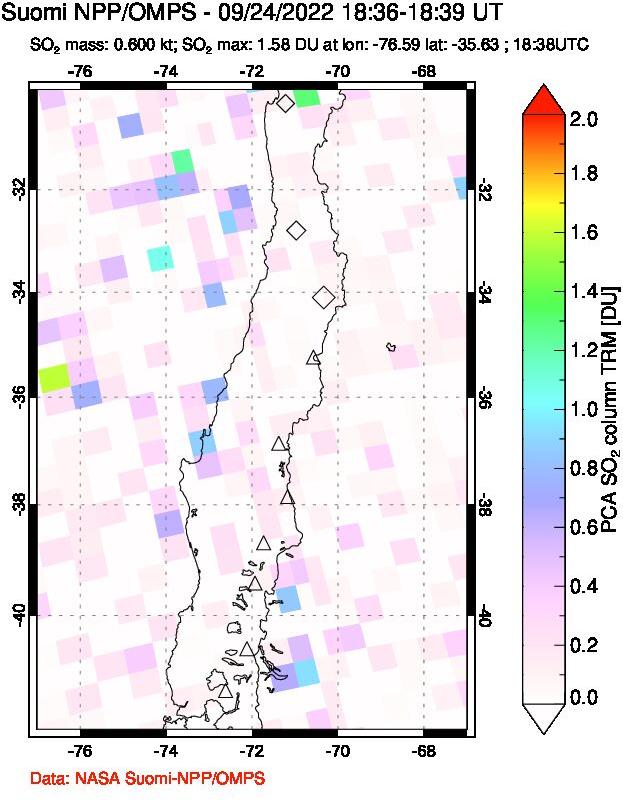 A sulfur dioxide image over Central Chile on Sep 24, 2022.