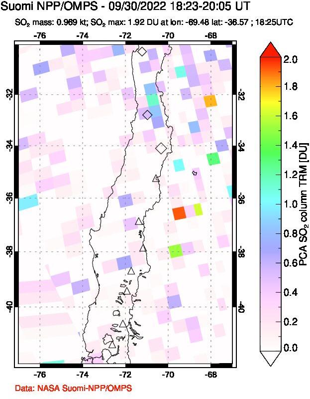 A sulfur dioxide image over Central Chile on Sep 30, 2022.