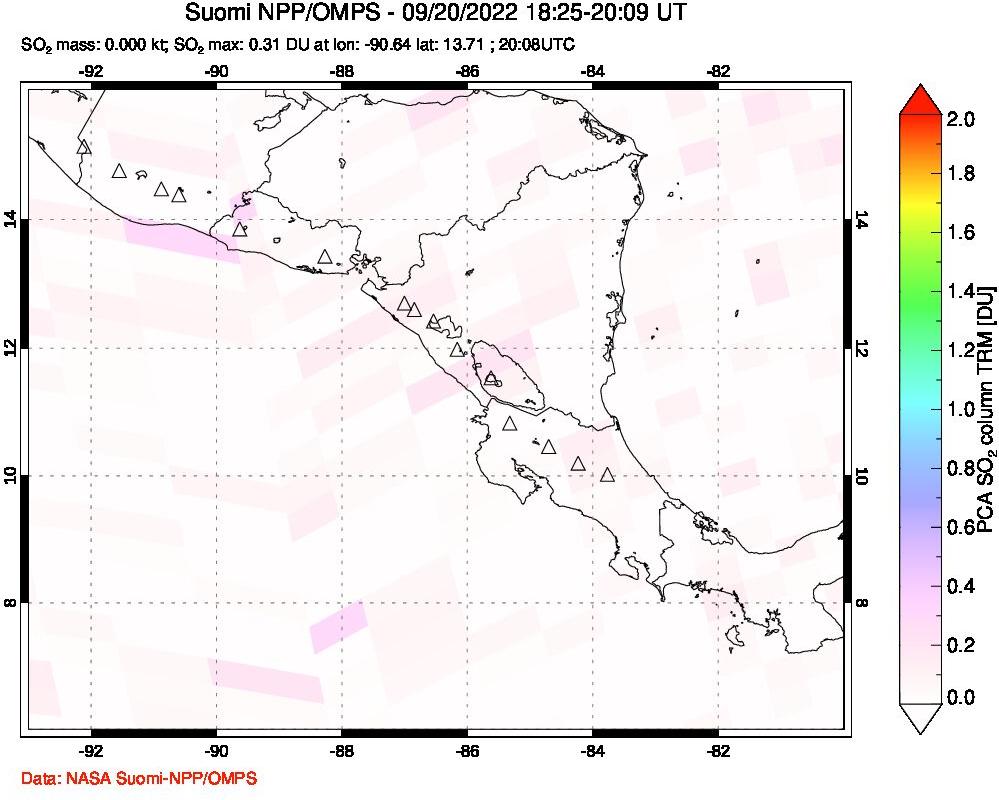 A sulfur dioxide image over Central America on Sep 20, 2022.