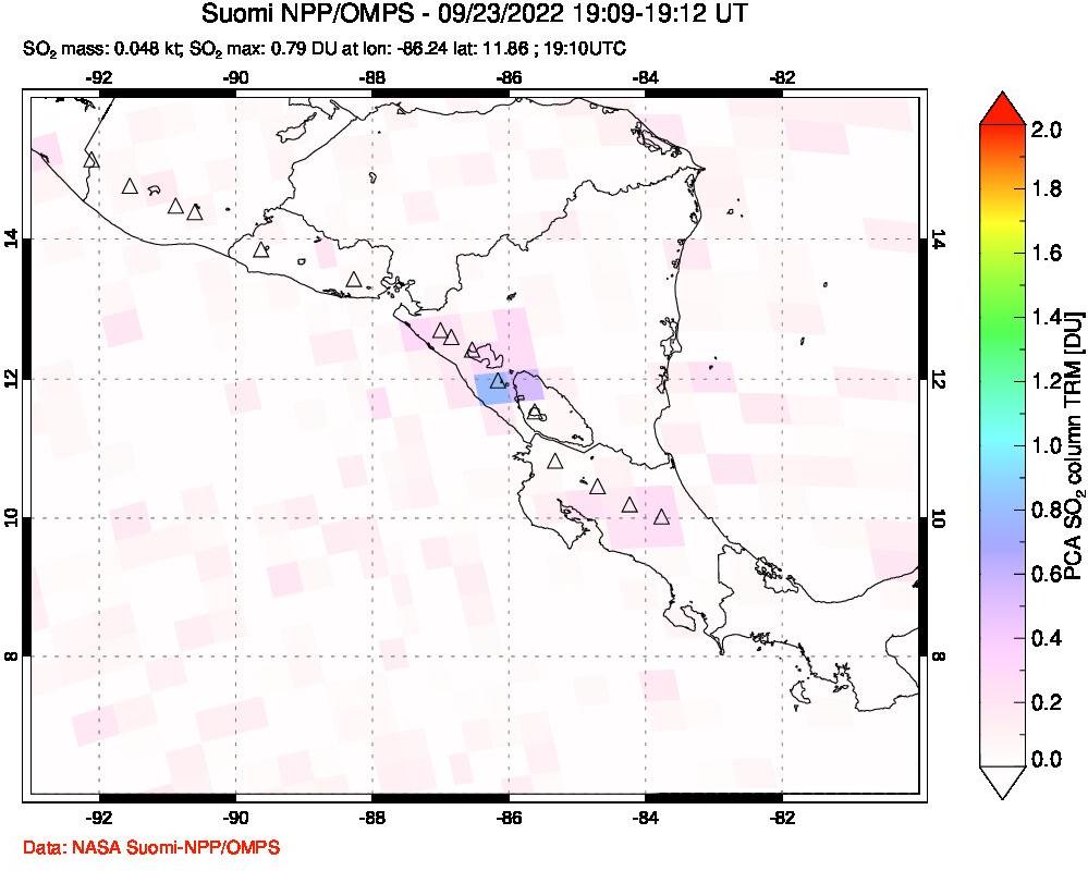 A sulfur dioxide image over Central America on Sep 23, 2022.