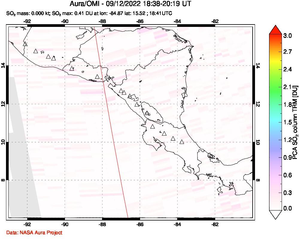 A sulfur dioxide image over Central America on Sep 12, 2022.