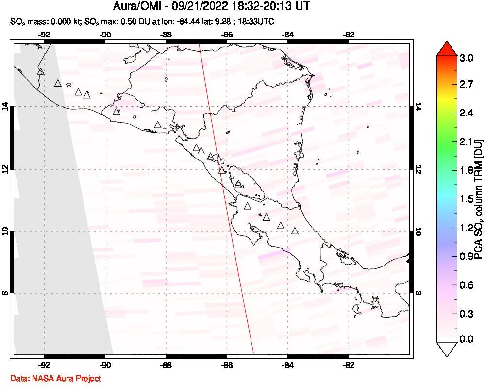 A sulfur dioxide image over Central America on Sep 21, 2022.