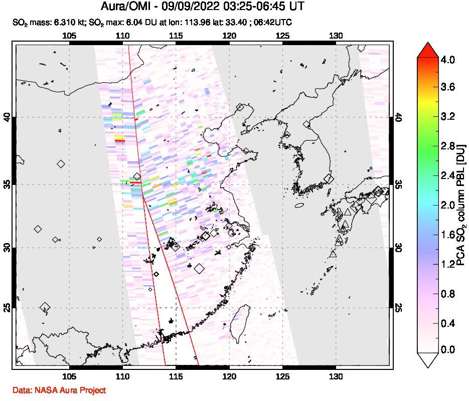 A sulfur dioxide image over Eastern China on Sep 09, 2022.