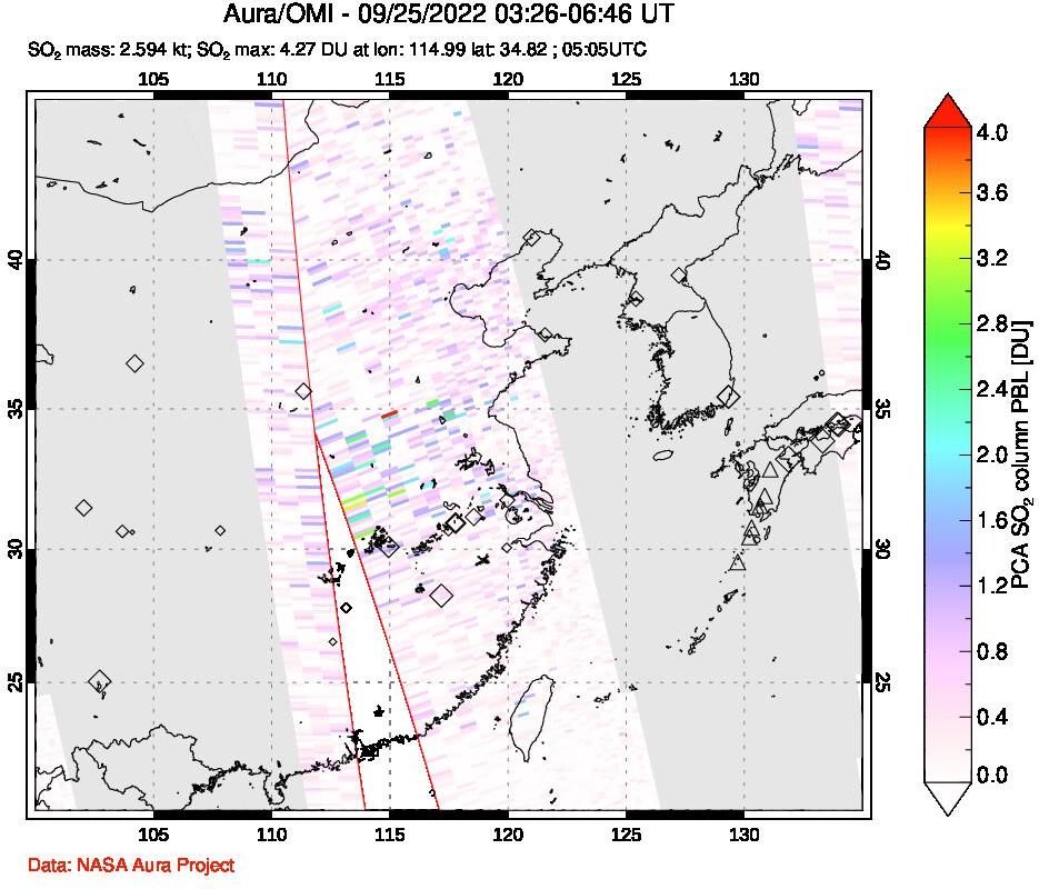 A sulfur dioxide image over Eastern China on Sep 25, 2022.