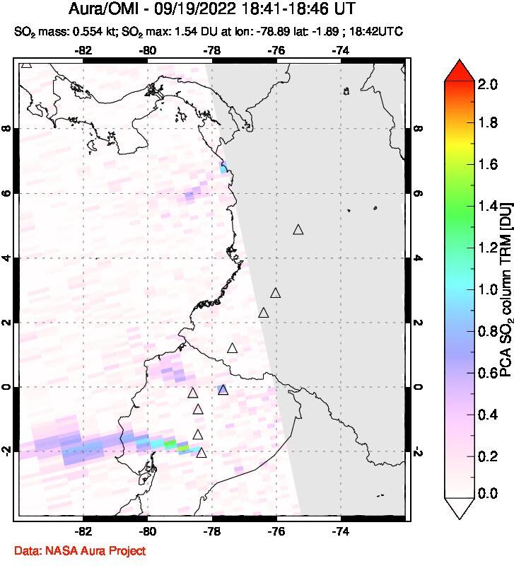 A sulfur dioxide image over Ecuador on Sep 19, 2022.