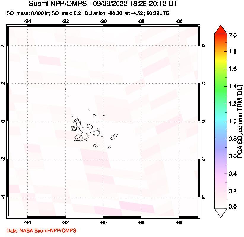 A sulfur dioxide image over Galápagos Islands on Sep 09, 2022.
