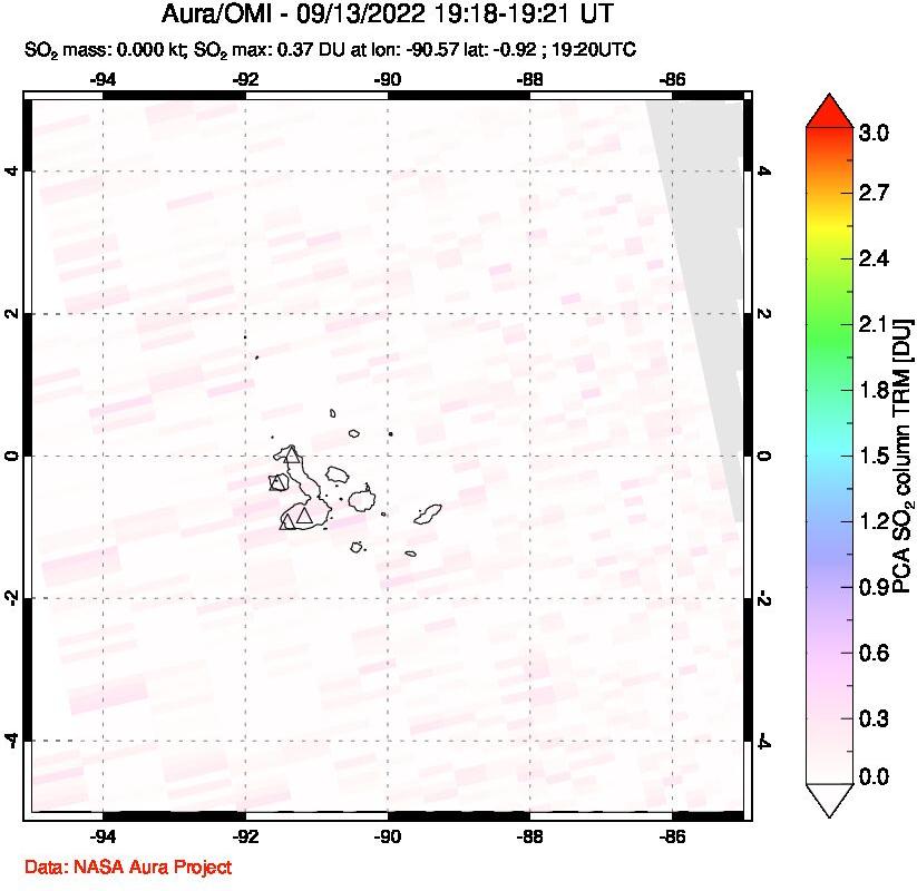 A sulfur dioxide image over Galápagos Islands on Sep 13, 2022.