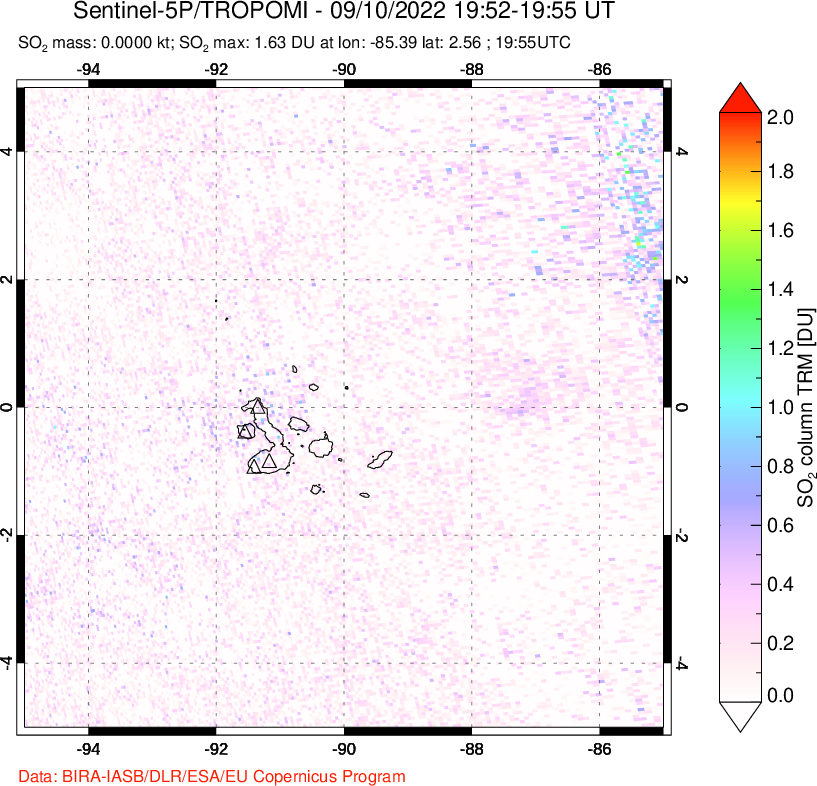 A sulfur dioxide image over Galápagos Islands on Sep 10, 2022.
