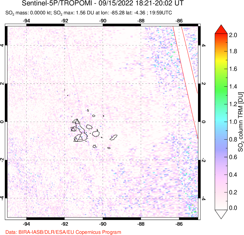 A sulfur dioxide image over Galápagos Islands on Sep 15, 2022.
