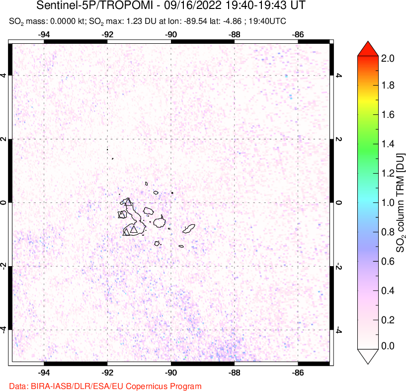 A sulfur dioxide image over Galápagos Islands on Sep 16, 2022.