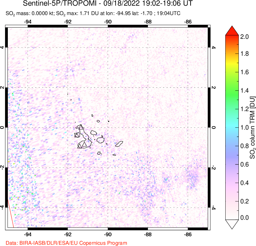 A sulfur dioxide image over Galápagos Islands on Sep 18, 2022.