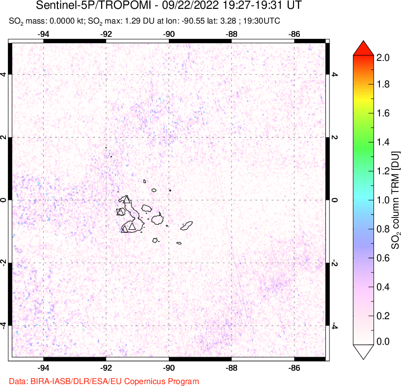 A sulfur dioxide image over Galápagos Islands on Sep 22, 2022.