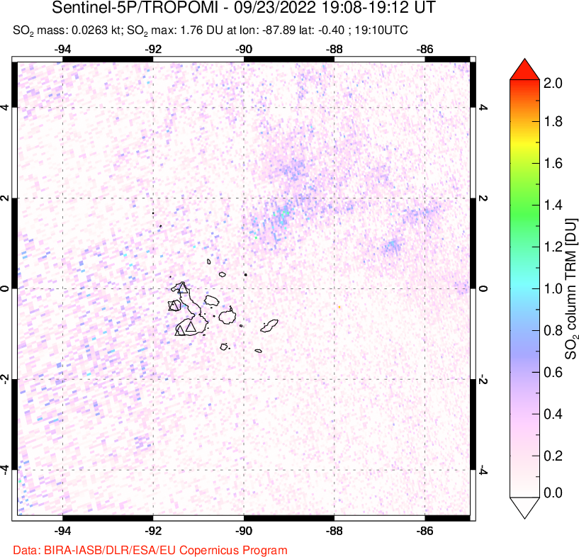 A sulfur dioxide image over Galápagos Islands on Sep 23, 2022.