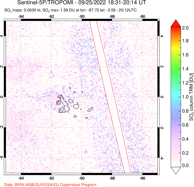 A sulfur dioxide image over Galápagos Islands on Sep 25, 2022.