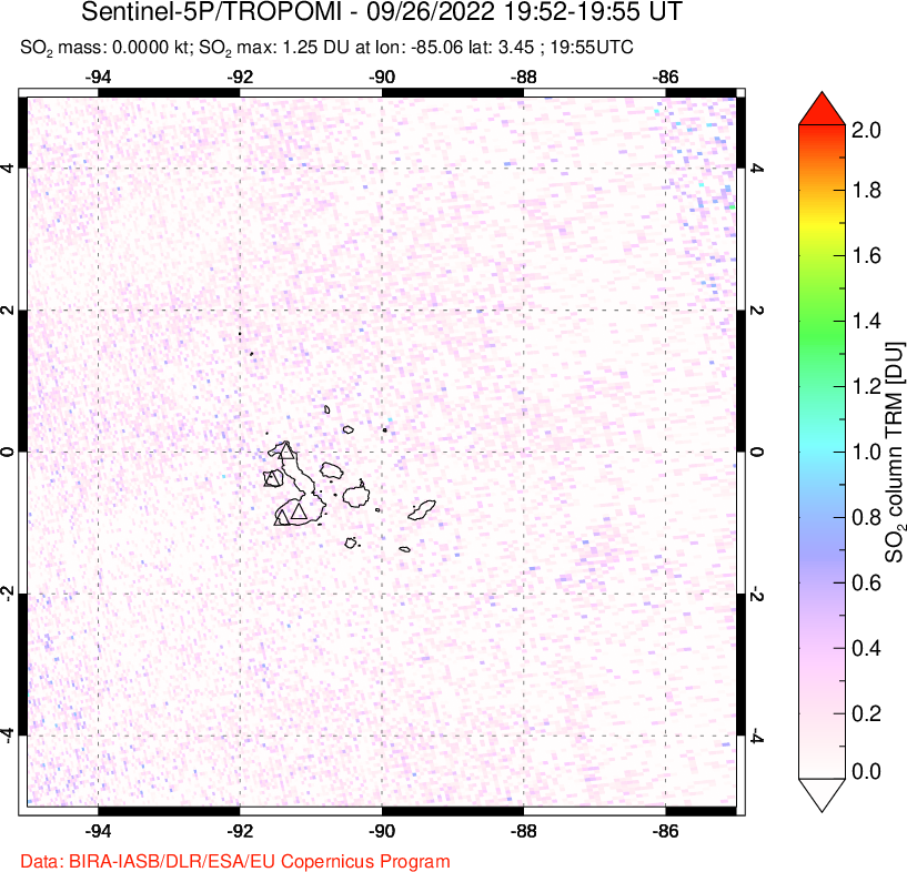 A sulfur dioxide image over Galápagos Islands on Sep 26, 2022.