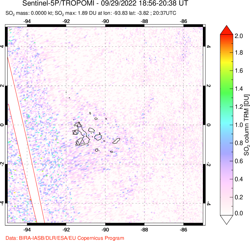A sulfur dioxide image over Galápagos Islands on Sep 29, 2022.