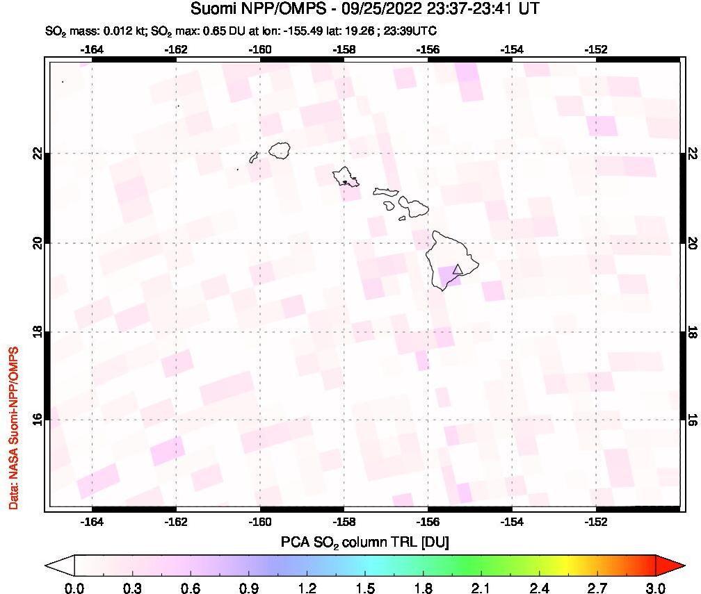A sulfur dioxide image over Hawaii, USA on Sep 25, 2022.