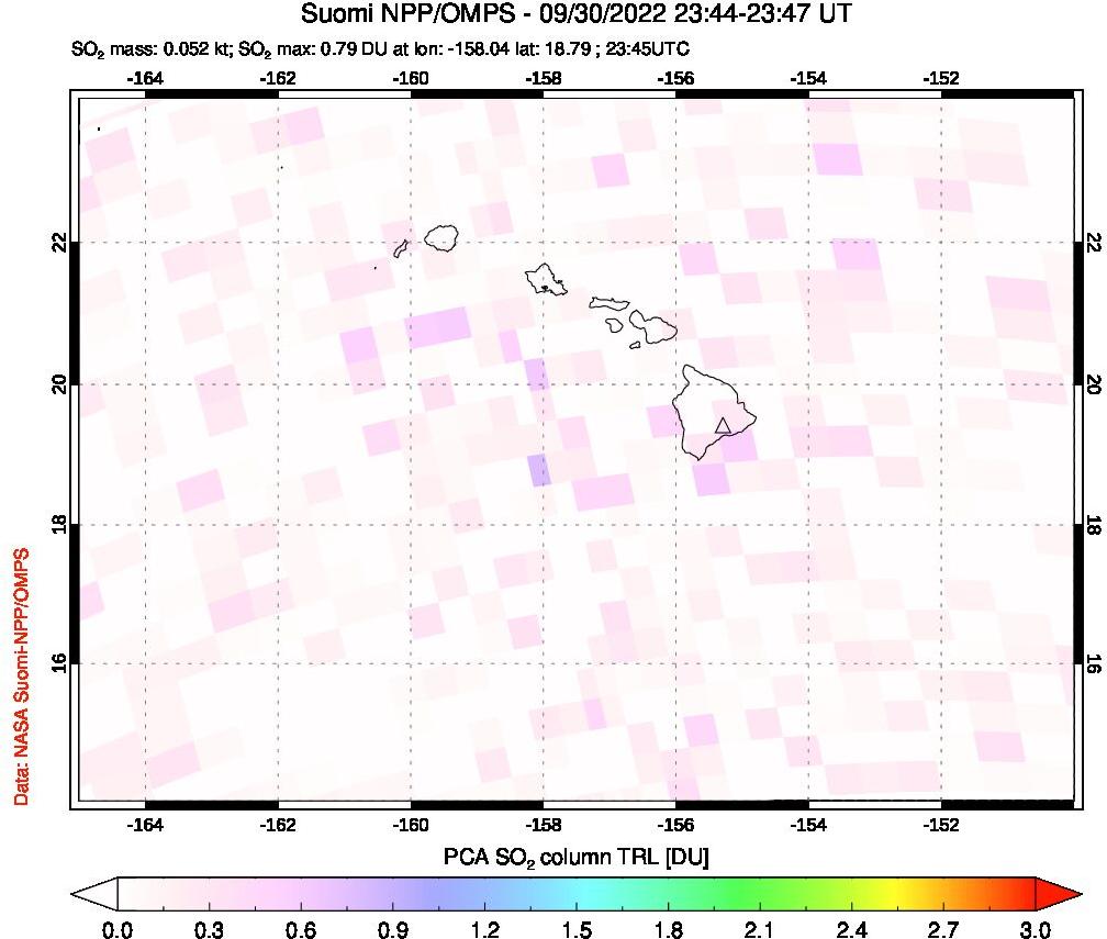 A sulfur dioxide image over Hawaii, USA on Sep 30, 2022.