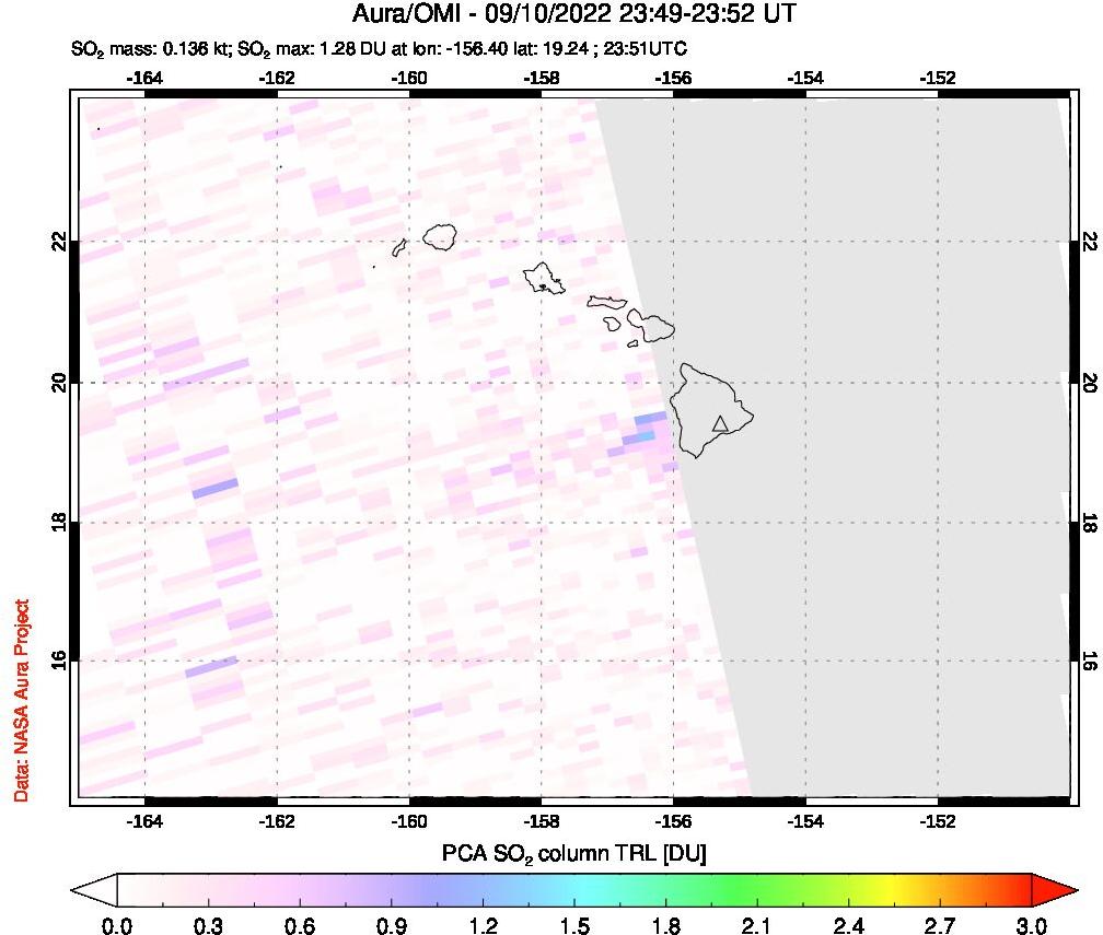 A sulfur dioxide image over Hawaii, USA on Sep 10, 2022.