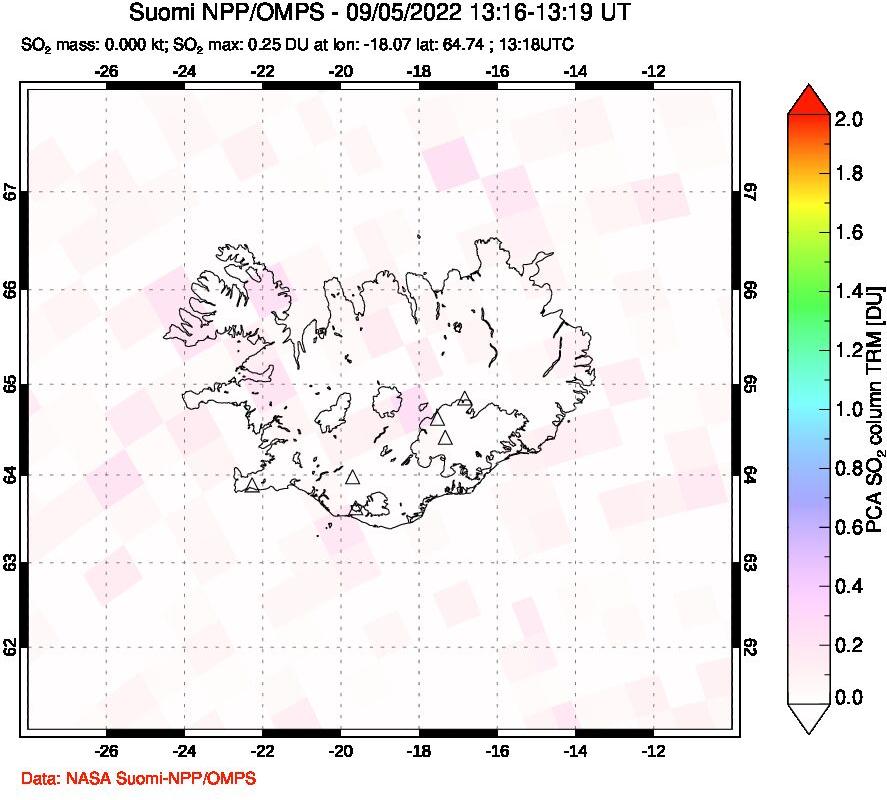 A sulfur dioxide image over Iceland on Sep 05, 2022.