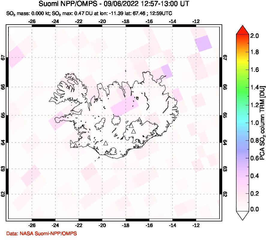 A sulfur dioxide image over Iceland on Sep 06, 2022.