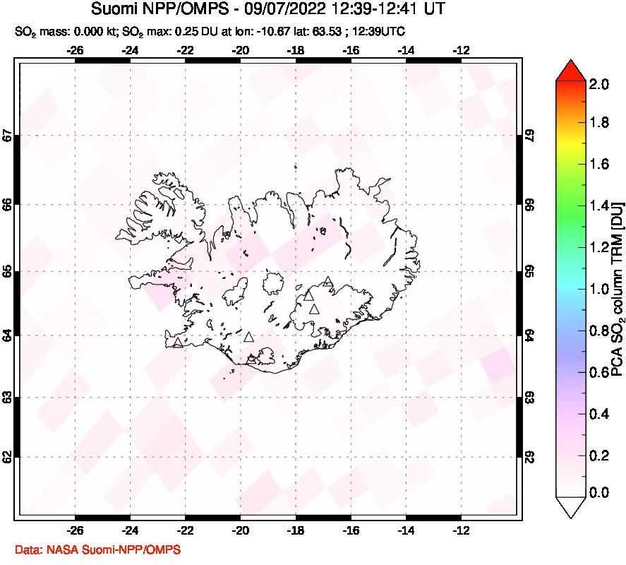 A sulfur dioxide image over Iceland on Sep 07, 2022.